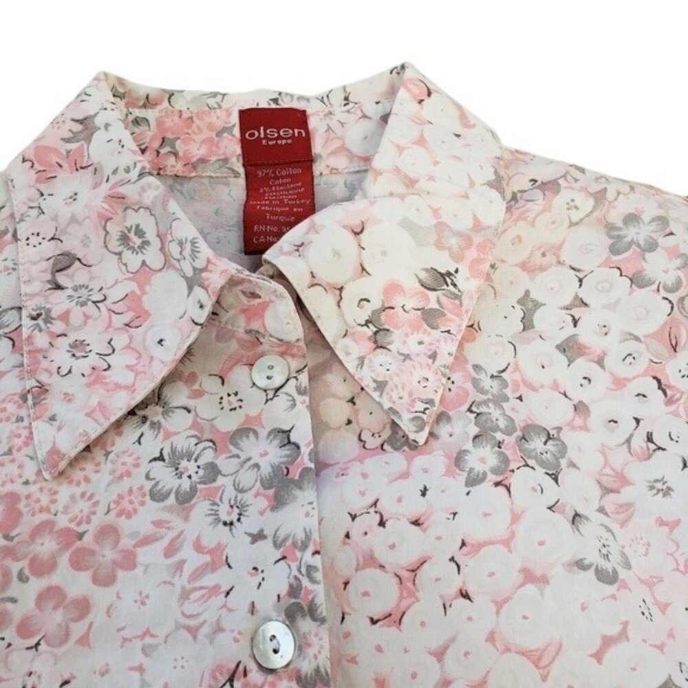 Olsen Europe Womens Pink Floral Button Up Top Size 6 - Picture 3 of 5